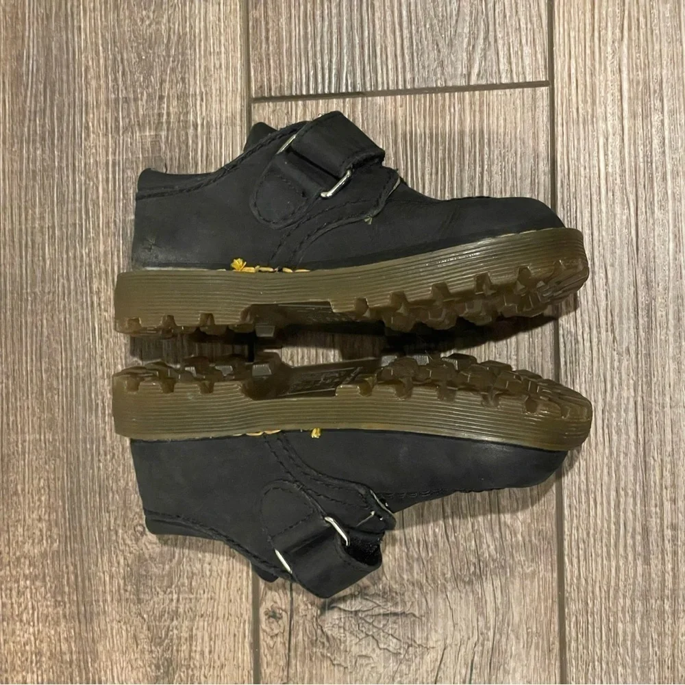 Dr. Martens Toddler Black Leather Suede Hook & Loop shoes SZ UK 8 US 9 England
